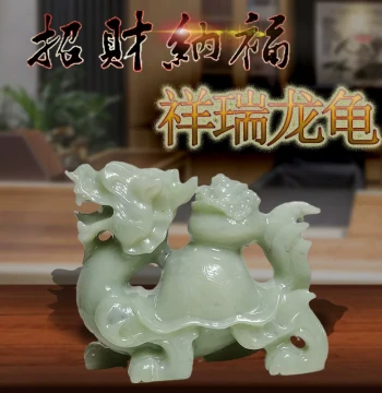 Pair of Natural Xiuyan Jade Dragon-Head Turtle Ornaments for Wealth and Protection