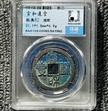 Xuanhe Tongbao Copper Coin from Northern Song Dynasty – Baocui Graded Slab Coin, Fine Condition, 82 Points, One Image One Code, Free Shipping