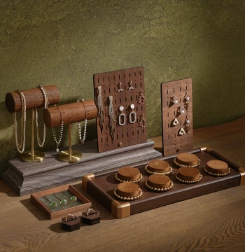 Jewelry Display Stand with Copper Base for Bracelets and Beaded Chains - Ring Tray and Photo Prop for Jewelry Photography