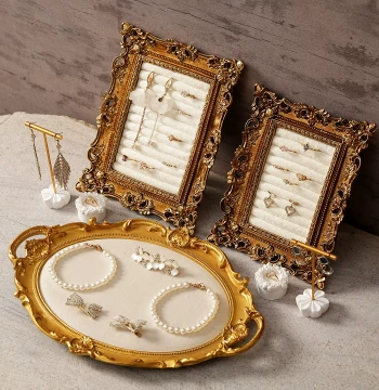 Jewelry Display Stand: Golden Vintage Frame Ring Organizer, Accessory Tray, Earring Shop Showcase Photography Prop