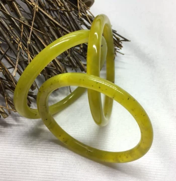 Natural Xiuyan Jade Bangle - Gold Jade Fine Round Bar Dingdong Bracelet, Ink-Wash Style Xiuyan Jade Cuff