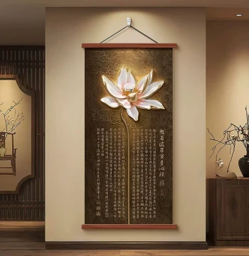 New Chinese Style Entryway Decorative Painting Vertical Heart Sutra Tea Room Artwork Corridor Hallway Hanging Scroll Zen Lotus Entrance Mural