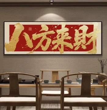 Eight Directions of Wealth Office Wall Art, Living Room Sofa Background Decor, Feng Shui Tea Room Hanging Calligraphy
