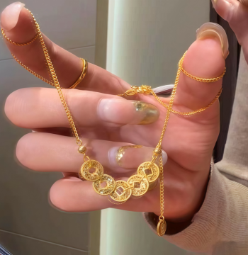3 Five Emperor Coins Tassel Necklace for Women, New Chinese Style Ancient Method Gold Crushed Ice Pendant Clavicle Chain, Gift for Best Friend or Wife