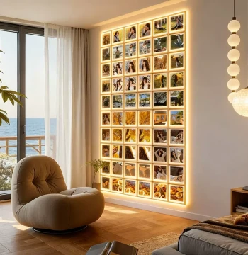 Pegboard Photo Wall Display Rack - Home Organization Shelf with Magnetic Picture Frames for Living Room Walls