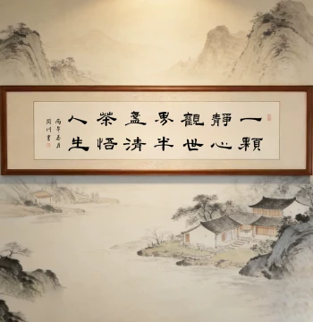 "A Quiet Heart Observes the World" Calligraphy Art, Handwritten Tea Room and Office Decor, Custom Brush Lettering in Clerical Script Hanging Painting