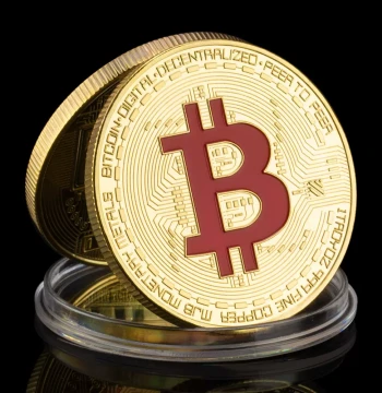 Red-Gold Physical Bitcoin Toy Coin, Creative B Coin Commemorative Medal for Gifts and Collecting