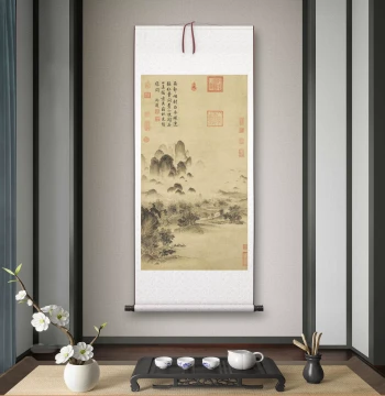 Emperor Huizong's 'Autumn Scenery by the Stream' - High-Definition Landscape Scroll Painting for Living Rooms, Studies, and Tea Rooms