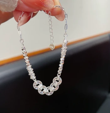 999 Pure Silver Crushed Ice Five Emperor Coins Bracelet for Women - Traditional Chinese Style Gift