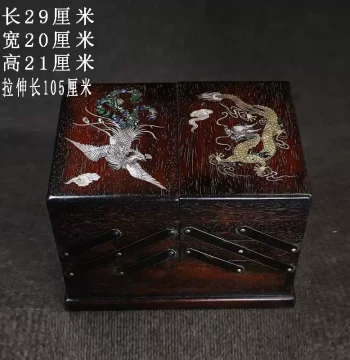 Antique Small-Leaf Red Sandalwood Jewelry Box with Shell Inlay, Dragon-Phoenix Folding Mechanism, Multi-Layer Lu Ban Chest