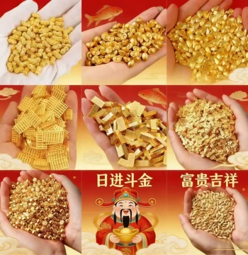 Mini Gold Ingots, Bars, Rice, Ruyi Scepter, Abacus & Coins - Auspicious Charms for Housewarming & Home Decor, Treasure Bowl Ornaments
