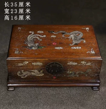 Antique Burmese Rosewood Box with Mother-of-Pearl Inlay – Dragon and Phoenix Design, Vintage Jewelry and Storage Chest