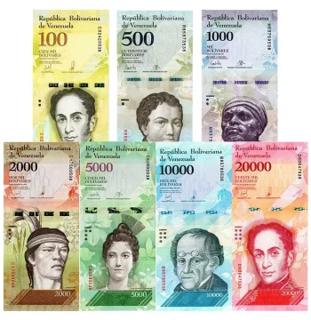 Genuine Rainbow Bolívar Banknote Set: 7 Foreign Commemorative Notes (100 to 20,000 Denominations)