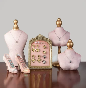 Vintage Jewelry Display Stand with Velvet and Resin Frame for Necklaces, Earrings, and Photo Props