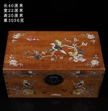 Antique Burmese Rosewood Box with Shell Inlay Featuring Birds and Flowers – Jewelry and Collectible Storage