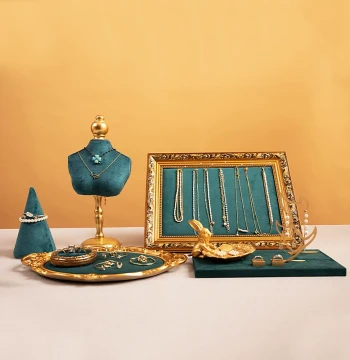 Jewelry Display Board with Green Velvet Tray and Soft Frame - Desktop Stand for Earrings and Accessories
