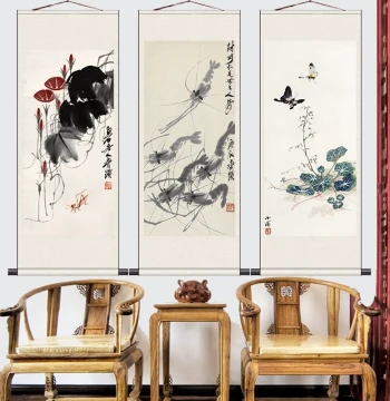Qi Baishi Flower and Bird Decorative Art Print - New Chinese Style Wall Art for Living Room, Dining Room, Study, and Tea Room