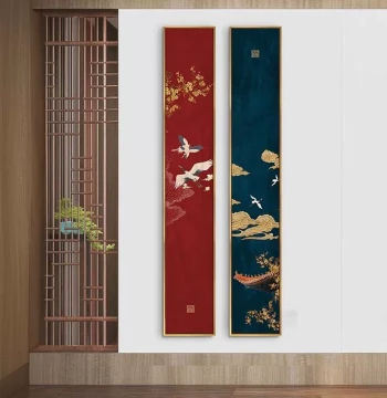 New Chinese Style Vertical Strip Hanging Art for Hallways, Entryways, Sofa Background Walls, and Tea Rooms with National Trend Design