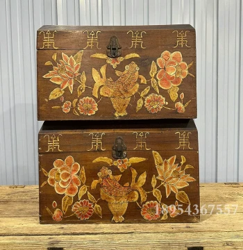 Antique Wooden Chest, Lacquer Jewelry Box, and Vintage Collectible Storage Case