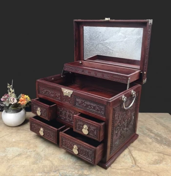 Laos Red Acid Branch Wood 'Brocade on Brocade' Jewelry Box, Redwood Jewelry Storage Case for Women, 'Blooming Flowers Bring Wealth' Birthday Gift