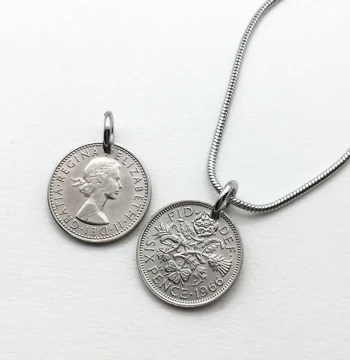 UK 6 Pence Lucky Coin Pendant Necklace - Vintage Coin Keychain Accessory