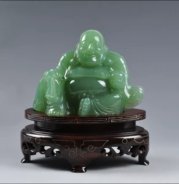 Exquisitely Carved Natural Xiuyan Jade Buddha Statue: Large Laughing Maitreya Figurine, Premium Xiuyan Rock Ornament