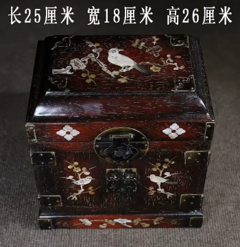 Antique Small-Leaf Red Sandalwood Jewelry Box with Shell Inlay, Multi-Layer Drawers, and Vintage Storage Design