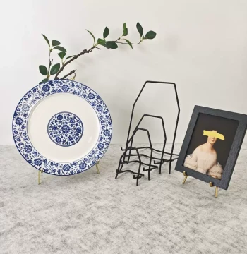 Clock Stand Display Rack, Plate Support Frame, Wrought Iron Decorative Hanger for Plates, Tea Cake Display Shelf, Photo Frame Base