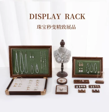 Walnut Wood Jewelry Display Stand - Model Rack for Pendants, Necklaces, Rings, and Bracelets for Retail Window Display