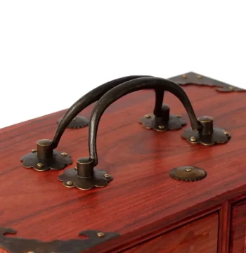 Chinese Style Red Sandalwood Handheld Jewelry Box with Antique Wooden Drawers