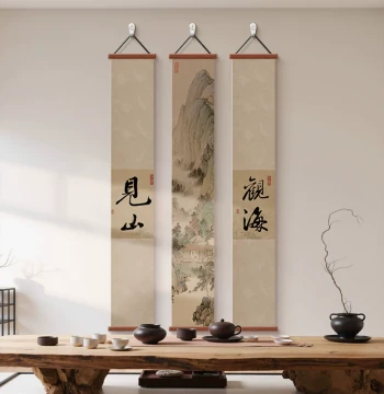 Song Dynasty Aesthetic 'Seeing the Mountain' Wall Art, Decorative Painting for Study and Tea Room, Calligraphy for Meditation, Homestay Mural