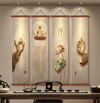 Heart Sutra Calligraphy Art – Chinese Zen-Style Vertical Wall Painting for Living Room, Tea Room, or Entryway with Premium Aesthetic