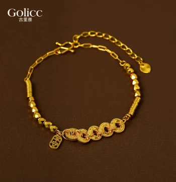 Traditional Sand-Gold Five Emperor Coins Peace Pendant Bracelet for Women: 2026 New Minimalist Luxury Design