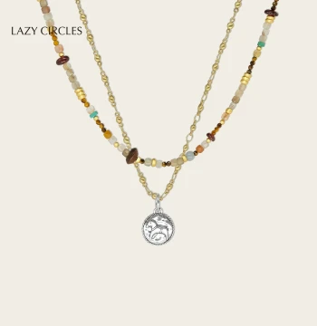 Qin Lan Same Style LAZY CIRCLES Pony Coin Necklace Women's Multi-Element Pendant Set Colored Stone Bead Chain