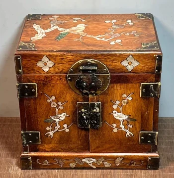 Antique Rosewood Inlaid with Shell Magpie on Plum Blossom Official Box, Multi-Layer Jewelry Box with Drawers for Storage