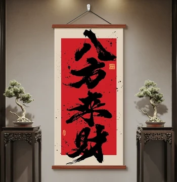 'Wealth from All Directions' Study and Tea Room Decorative Art, Homestay Entryway Hanging Scroll, New Chinese Style Feng Shui Calligraphy