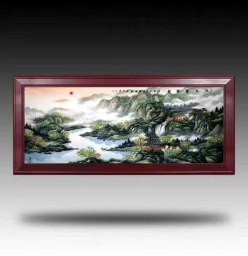 Jingdezhen Ceramic Master Hand-Painted Landscape Porcelain Plaque - New Chinese Style Feng Shui Wall Art for Living Room & Study - Customizable