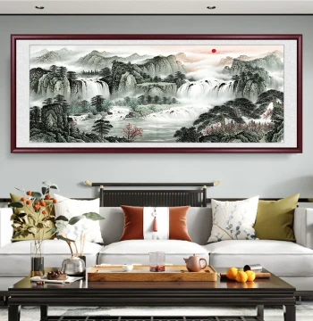 Chinese Landscape Painting with Treasure Bowl Motif for Living Room, Office, and New Chinese Style Sofa Background Wall Decor