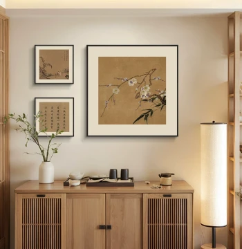 Plum and Bamboo Triptych Wall Art, Song Dynasty Aesthetic Living Room Sofa Background Decor