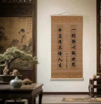 Inspirational Calligraphy Decorative Painting, Chinese Style Famous Quotes Art for Study and Tea Room, Bamboo Woven Hanging Scroll for Entrance, Corridor, and Room