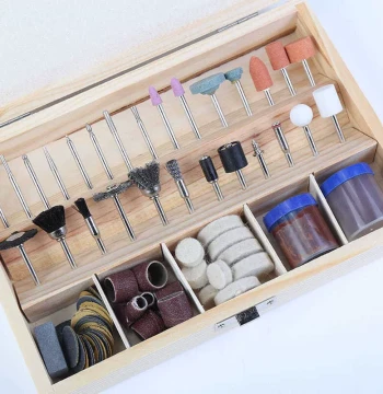 Wooden Box Set with Grinding Wheels and Heads for Wood Carving, Root Sculpture, Jade, and Bodhi Bead Polishing - Electric Grinder Accessories and Consumables