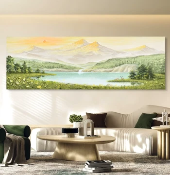 HESD.ART Hand-Painted Oil Painting 'Sunrise in the East', Living Room East Wall Landscape Decor