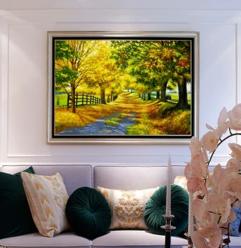 Original Hand-Painted Oil Painting 'Golden Avenue with Deer in Snowy Mountains', Customizable Modern Luxury Wall Art for Dining or Living Room