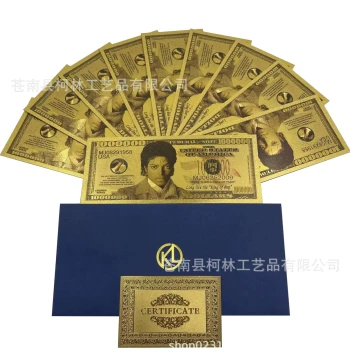 Plastic Gold Foil Commemorative Banknotes Featuring Michael Jackson and Marilyn Monroe Creative Coin Collection