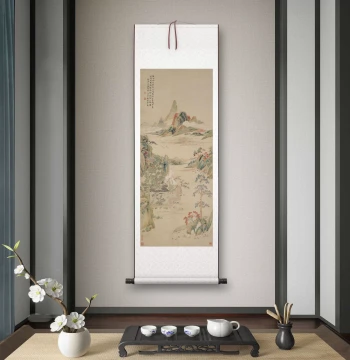 Qinghua Yan 'Whispering by the Window' Living Room, Study, or Tea Room Decorative Hanging Scroll Landscape Painting