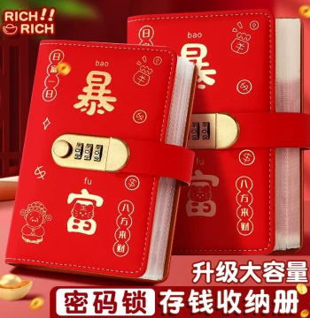 A6 Money Binder Cash Savings Book, Large Capacity 2026 New Trendy Bill Organizer with Password Lock for Kids' Financial Management, RMB Paper Currency Collection Album Holds up to 10,000 Yuan