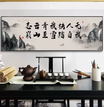 New Chinese Style Landscape Calligraphy Art 'No One Lifted Me to the Clouds' for Office, Study, or Tea Room