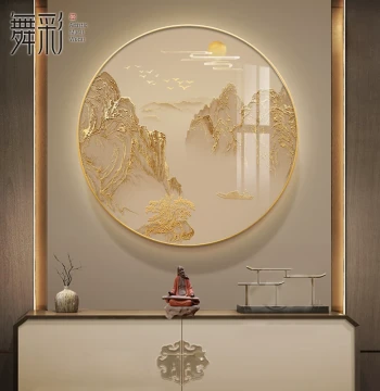 Light Luxury New Chinese Style Entryway Decor Round Landscape Painting for Living Room Dining Room Office Auspicious Background Wall Art