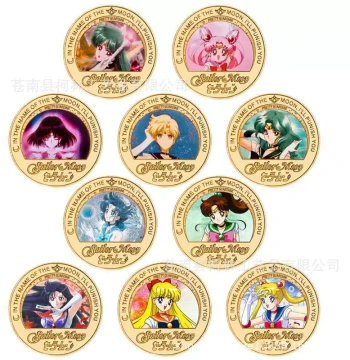 Metal Die-Cast Sticker Sailor Moon Commemorative Coin Tsukino Usagi Gold Foil Bill Creative Plastic Coin Customizable