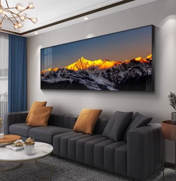 Living Room Decorative Painting: Backed by Sunlit Golden Mountain, Luxurious Sofa Background Wall Art, Office Landscape Scenery